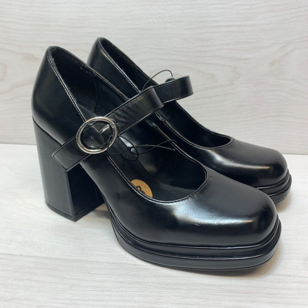 Steve Madden Olivvia Mary Jane Platform Heels Womens Size 8 Black Faux Leather